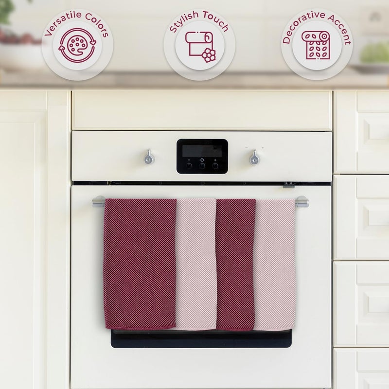 Ossano Cute Kitchen Towels - 4 Pack, (20" x 30") - Elegant & Pretty - Versatile as, Cute Hand Towels, Decorative Kitchen Towel, Dishcloths, Pretty Dish Towel, Burgundy and Powder Pink - Image 2